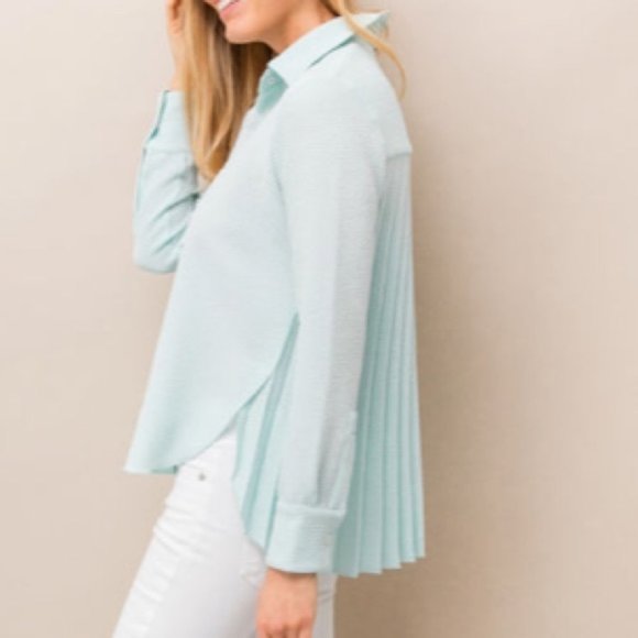 Tuckernuck Pleated Top Adele Sea Glass Blue Size XS NWT - Picture 5 of 12